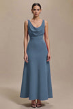 Red A-Line Cowl Neck Long Formal Dress