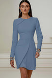 Pencil Pleated Ivory Work Dress With Long Sleeves