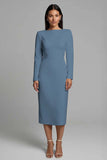 Ivory Sheath Long Sleeve Midi Work Dress with Slit
