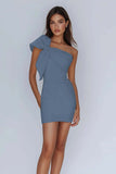 White One Shoulder Bow Bodycon Graduation Dress