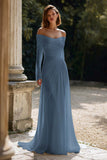 Ivory Ruched Long Sleeve Off The Shoulder Engagement Dress