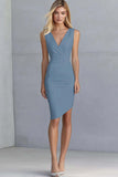 Ivory Bodycon V-Neck Asymmetrical Graduation Dress