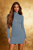 Black Bodycon High Neck Cocktail Dress With Long Sleeves