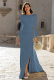 Ivory Ruched Long Sleeve Sheath Engagement Dress With Slit