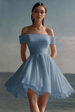 Off The Shoulder A Line Chiffon White Graduation Dress