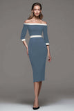 Off The Shoulder Black and White Pencil Work Dress