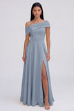 Asymmetrical Neck Yellow A Line Maxi Dress with Slit