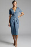 Ruched Champagne Bodycon Midi Dress