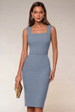 Bodycon Navy Spaghetti Straps Midi Work Dress