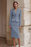 2 Piece Black Notched Lapel Pencil Single Breasted Work Dress