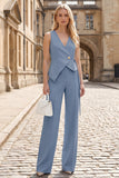Sky Blue 2 Piece Sleeveless Slim Fit Women Suits