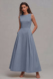 Light Yellow A-Line Boat Neck Wedding Guest Dress With Pockets