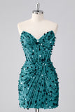 Strapless Corset Bodycon Sparkly Blue Mini Homecoming Dress
