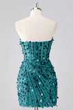 Strapless Corset Bodycon Sparkly Blue Mini Homecoming Dress