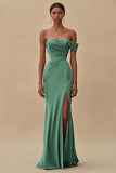 One Shoulder Purple Ruched Sheath Long Formal Dress with Slit