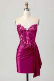 Strapless Bodycon Corset Appliqued Dark Green Homecoming Dress With Sash