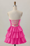 Orange Cut Out Tiered A Line Strapless Homecoming Dress with Beading