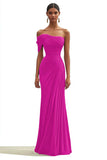 Dark Green One Shoulder Sheath Pleated Long Formal Dress