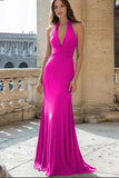 Navy Mermaid Halter Long Satin Formal Dress