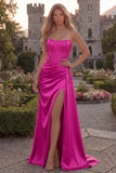 Strapless Corset Mermaid Burgundy Appliqued Prom Dress