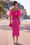 Yellow Bodycon Off the Shoulder Floral Ruffled Wedding Guest Dress
