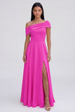 Asymmetrical Neck Yellow A Line Maxi Dress with Slit