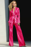 Silver Sequined Peak Lapel Women Prom Suits With Sash