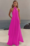 Simple White Halter A Line Chiffon Engagement Dress