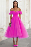 Yellow Off The Shoulder A Line Tulle Wedding Guest Dress