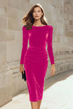 Pencil Velvet Long Sleeve Dark Green Work Dress