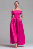 Off the Shoulder A Line Fuchsia and Red Formal Dress