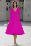 Ivory V-Neck A-Line Satin Engagement Dress With 3/4 Sleeves