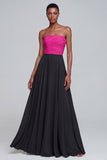Strapless A Line Pink Ruched Maxi Formal Dress