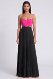 Strapless ColorBlock Pleated Pink and Orange A Line Formal Dress