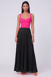 ColorBlock Orange and Fuchsia Pleated A Line Formal Dress