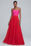 Strapless A Line Pink Ruched Maxi Formal Dress