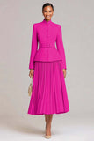 Light Pink Pleated A-Line Single Breasted 2 Piece Work Dress With Belt