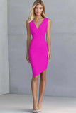 Ivory Bodycon V-Neck Asymmetrical Graduation Dress