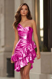 Metallic Gold Bodycon One Shoulder Homecoming Dress With Ruffles