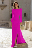 Ivory Ruched Long Sleeve Sheath Engagement Dress With Slit