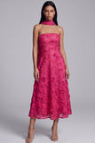 Strapless Blue Appliqued A Line Wedding Guest Dress
