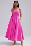 Off the Shoulder Ruched Satin Yellow A Line Maxi Dress