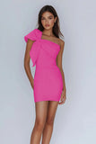 White One Shoulder Bow Bodycon Graduation Dress