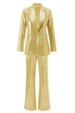 Sparkly Silver Notched Lapel 2-Piece Women Prom Suits
