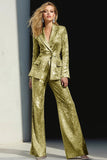 Silver Sequined Peak Lapel Women Prom Suits With Sash
