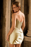 Grey Silver Strapless Beaded Satin Corset Mini Dress