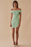 Simple Sheath Off the Shoulder Satin Short White Graduation Dress