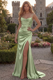 Burgundy Mermaid Satin Cowl Neck Maxi Prom Dress