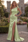 One Shoulder Mermaid Blush Ruched Prom Dress