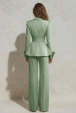 Peaked Lapel 2 Piece Ivory Ruffled Women Suits with Sash